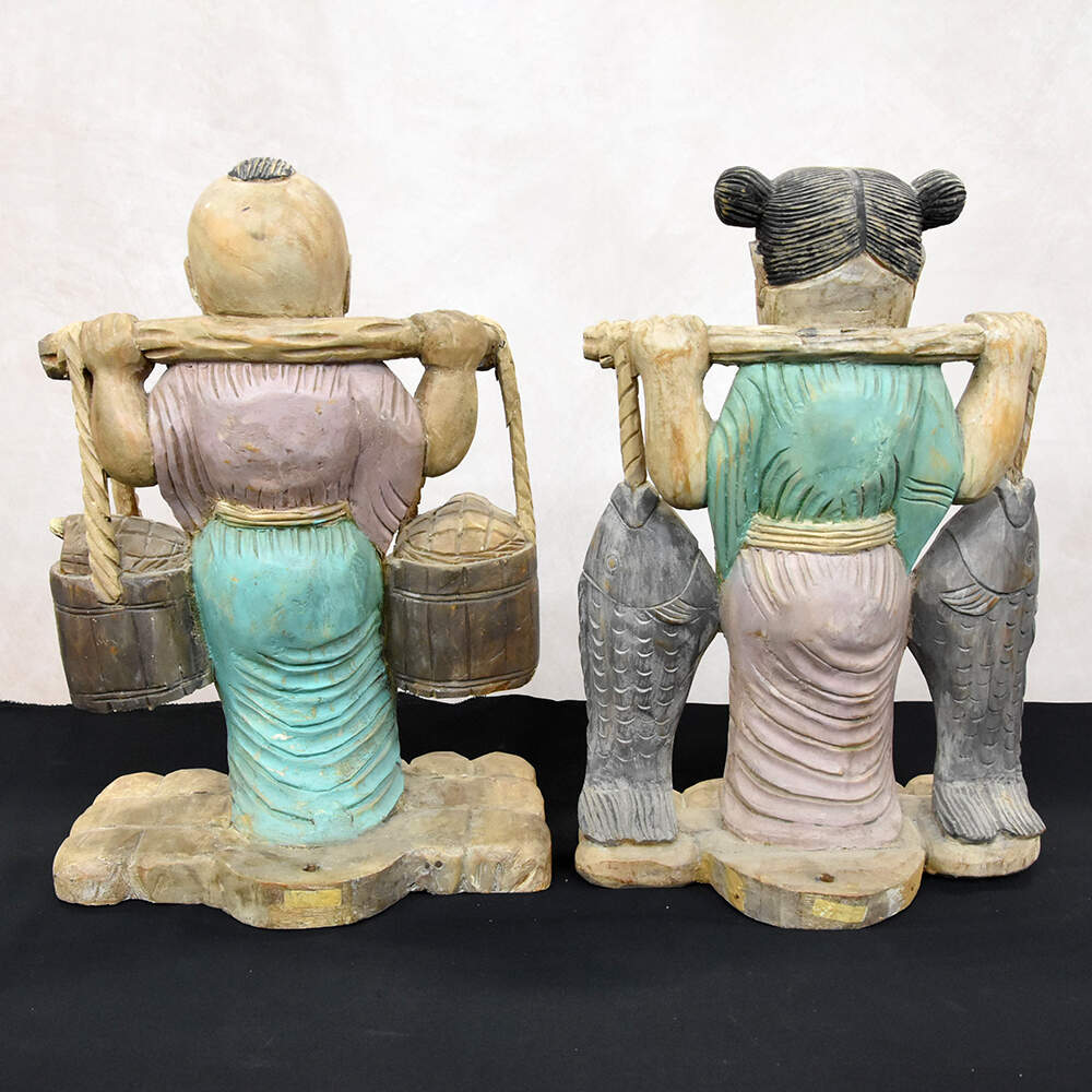 Hand-Carved Wooden Market Bound Villagers-4