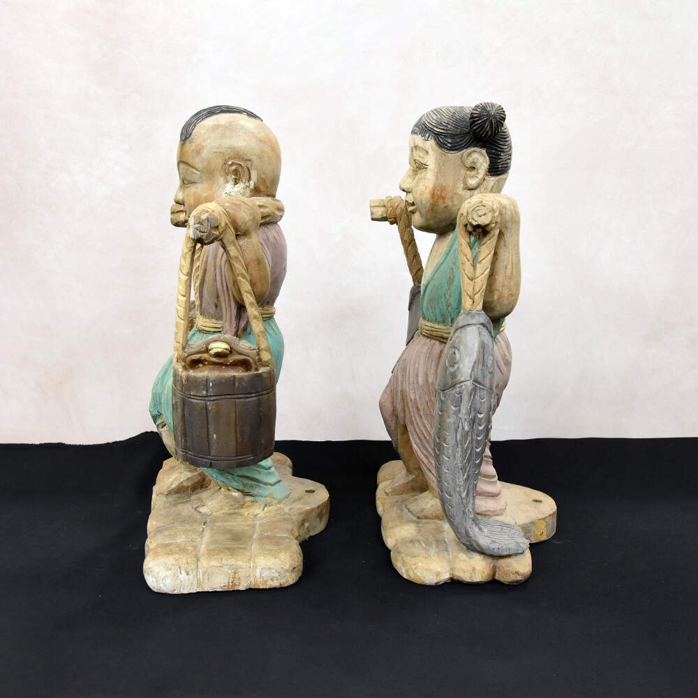 Hand-Carved Wooden Market Bound Villagers-3