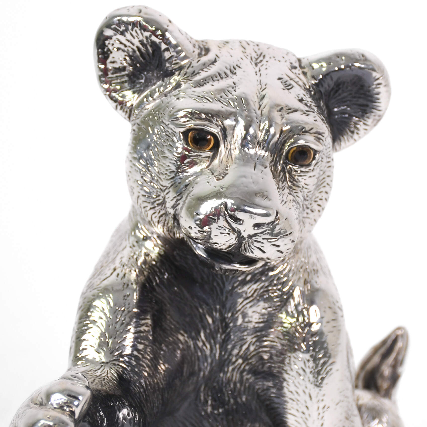 Silver Clad Playful Lion Cub Sculpture-5