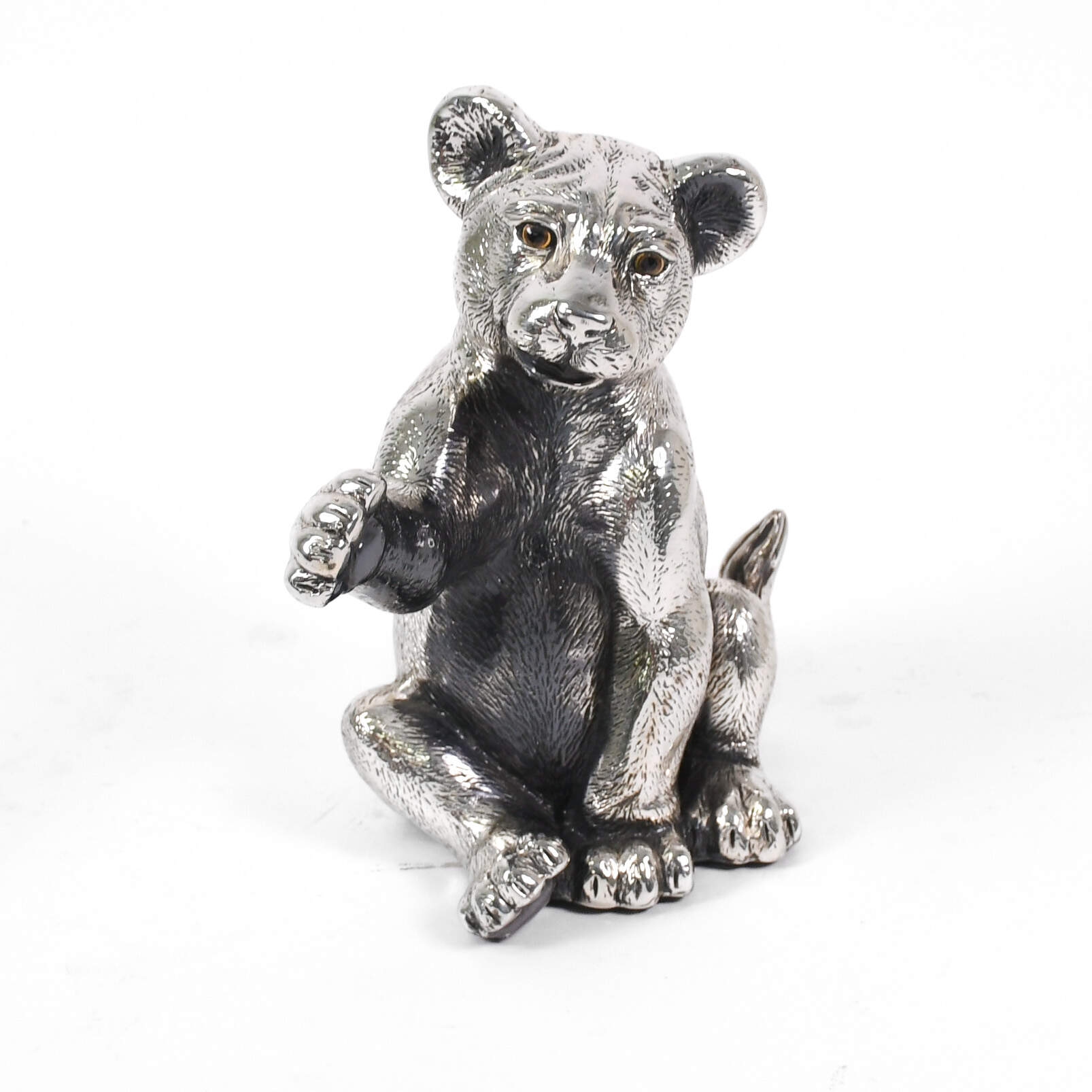 Silver Clad Playful Lion Cub Sculpture-1