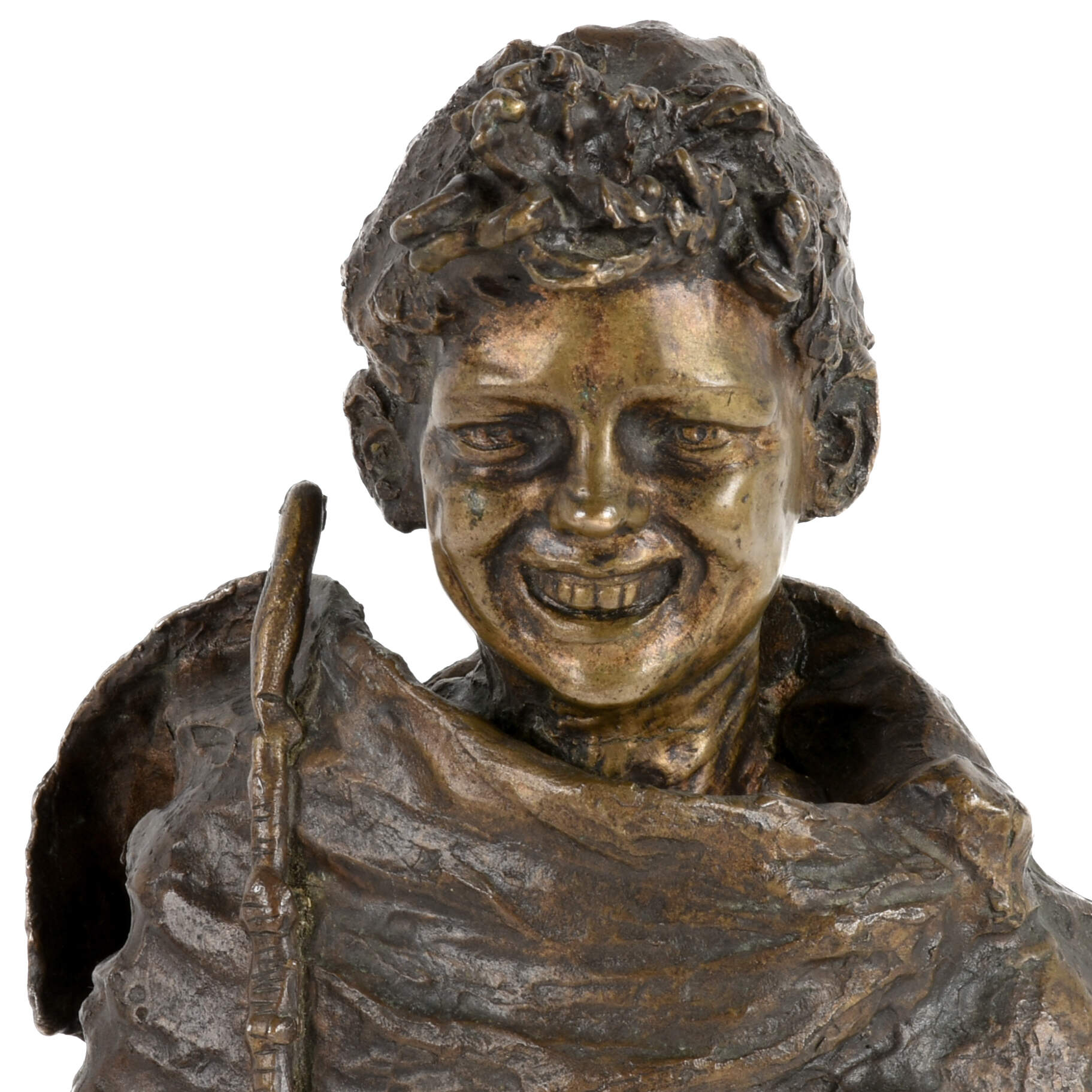 Antique Bronze Smiling Lad Statue-5