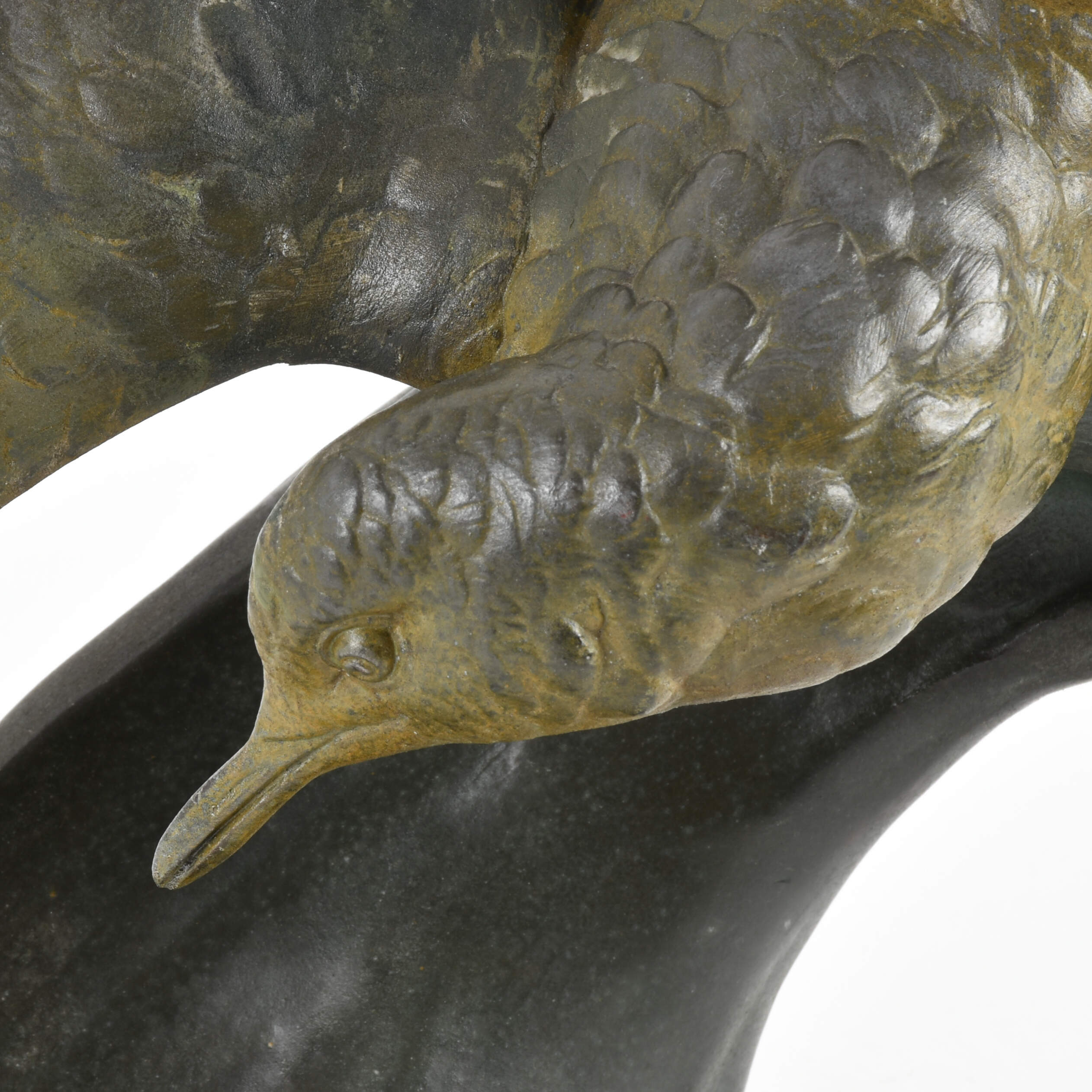 Antique Signed Henri Lechesne Seagull Sculpture on Black Base-6