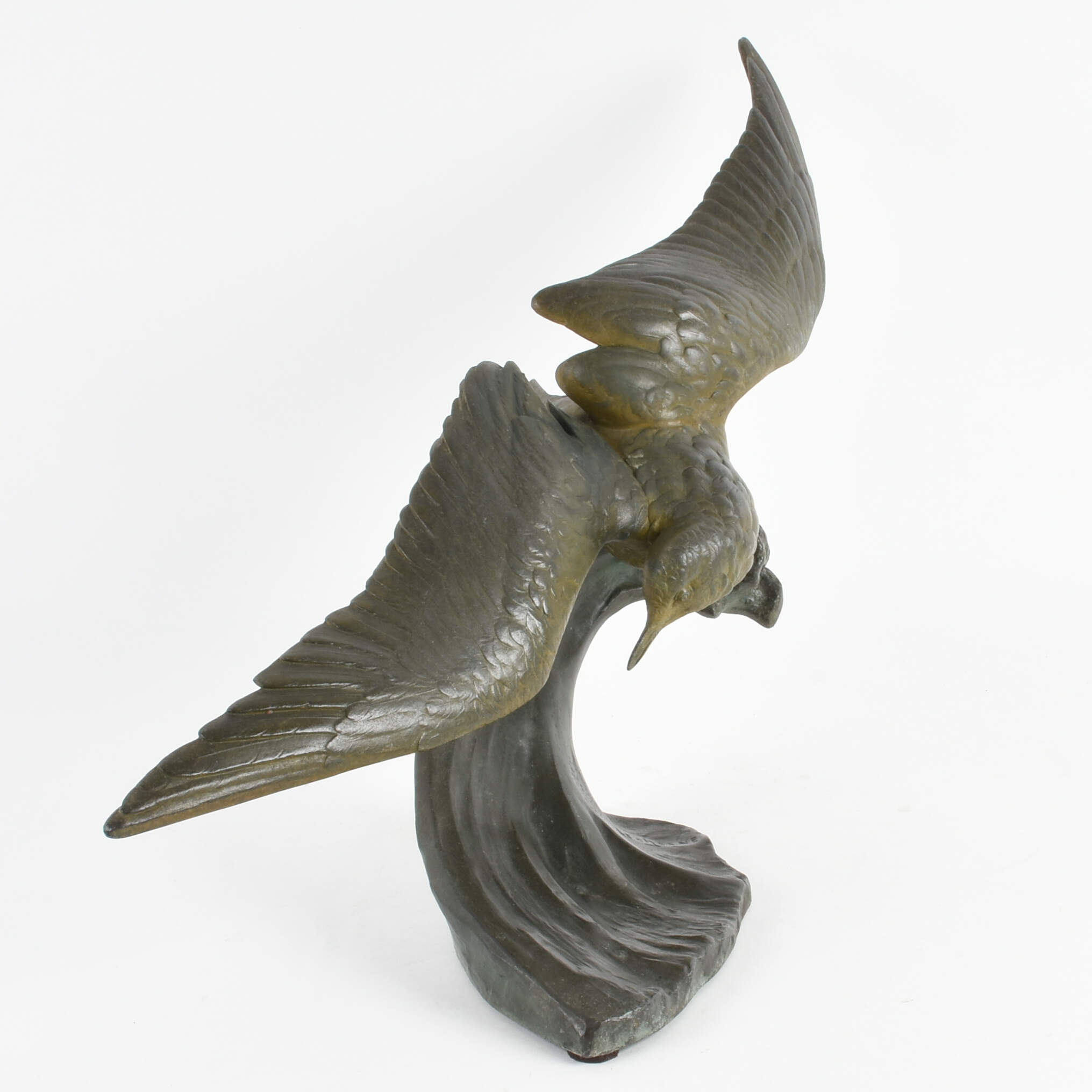 Antique Signed Henri Lechesne Seagull Sculpture on Black Base-3
