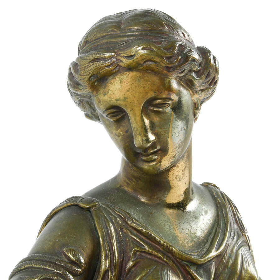 Antique Bronze of Woman Reading Plato Statue After Jean-Jacques Pradier-6