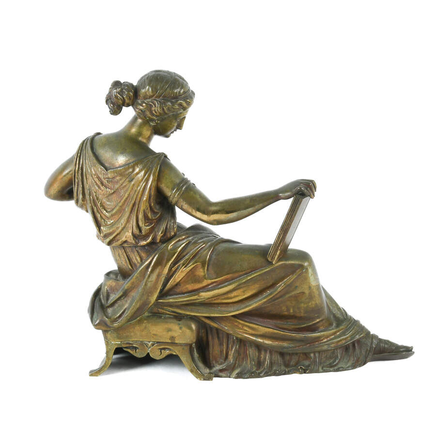 Antique Bronze of Woman Reading Plato Statue After Jean-Jacques Pradier-3