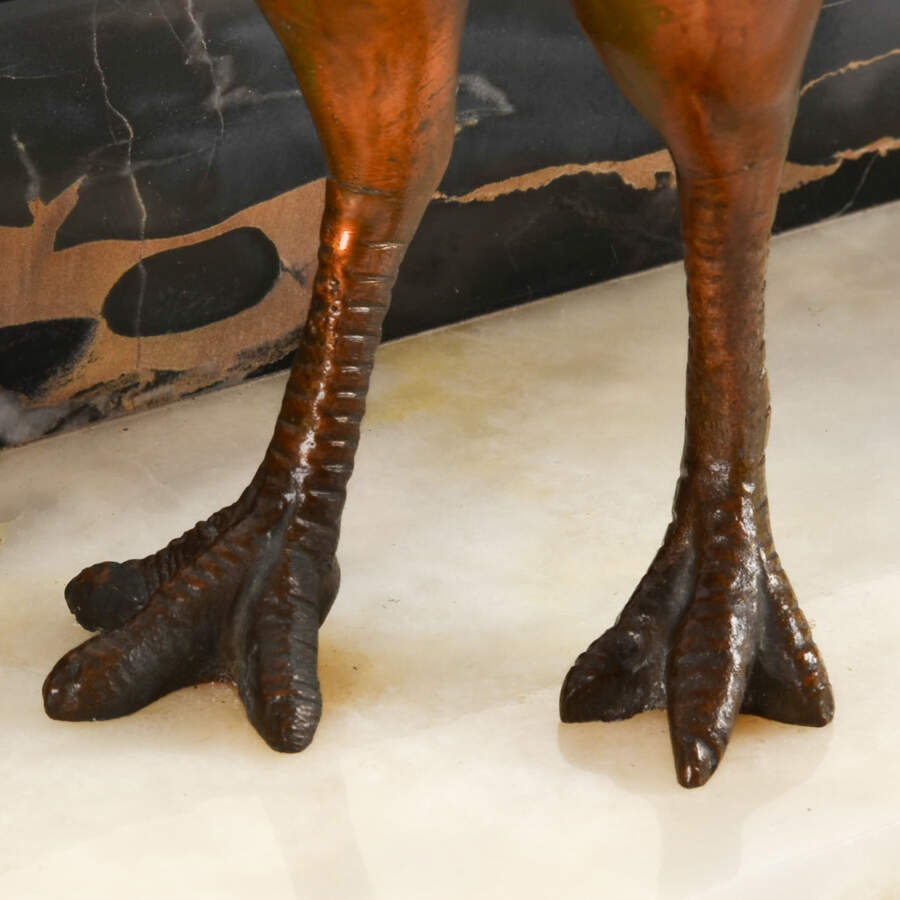 Art Deco Pheasant Mantel Sculpture on Marble Base-8