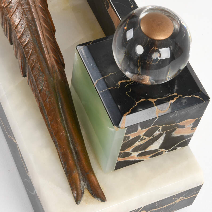 Art Deco Pheasant Mantel Sculpture on Marble Base-7