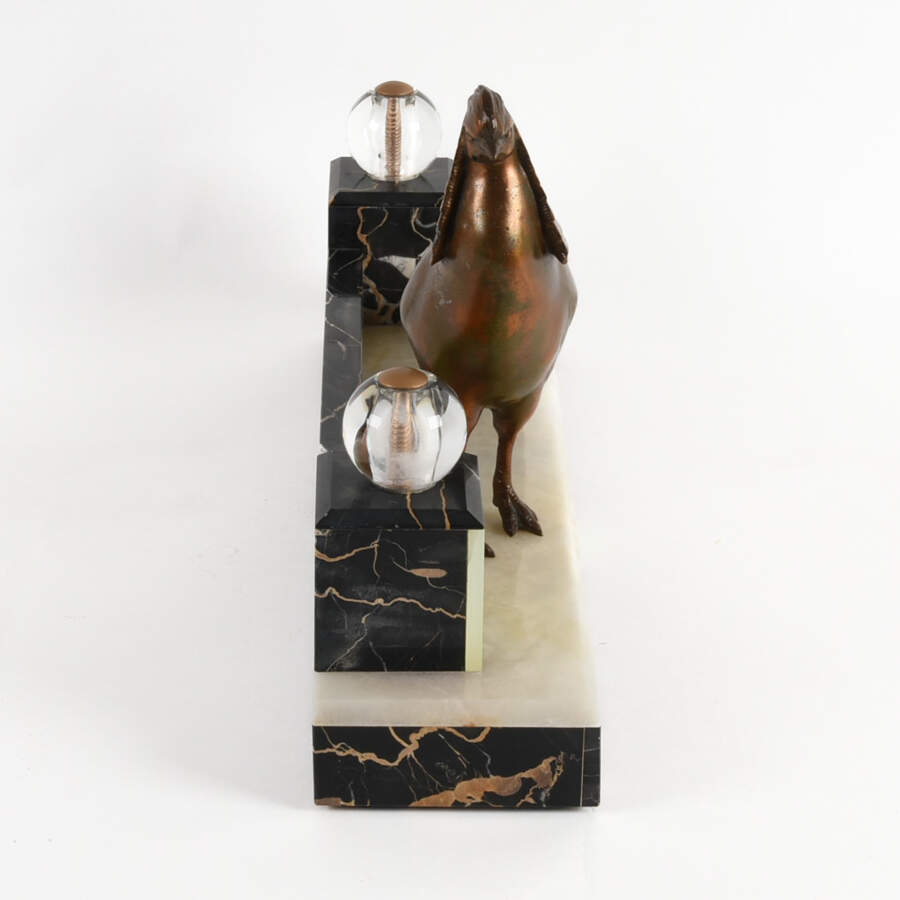 Art Deco Pheasant Mantel Sculpture on Marble Base-4