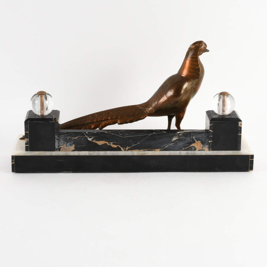 Art Deco Pheasant Mantel Sculpture on Marble Base-3