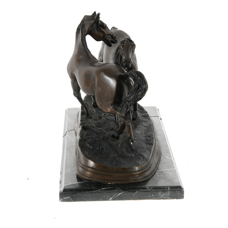 Metal Horses Sculpture on Marble Stand-8
