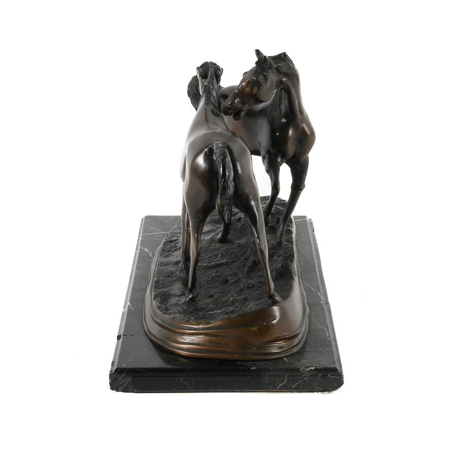 Metal Horses Sculpture on Marble Stand-6