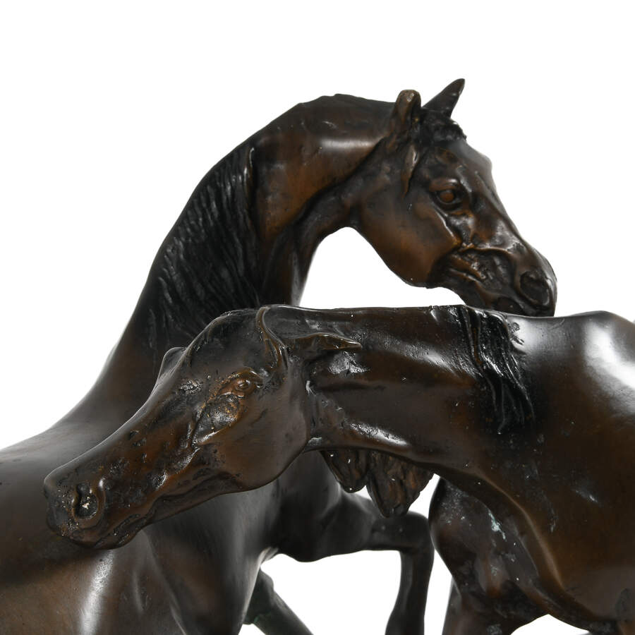 Metal Horses Sculpture on Marble Stand-4