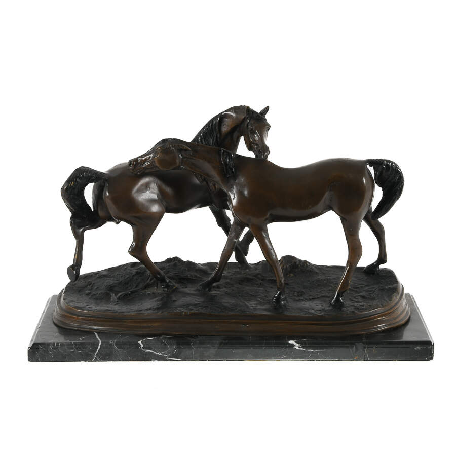 Metal Horses Sculpture on Marble Stand-1