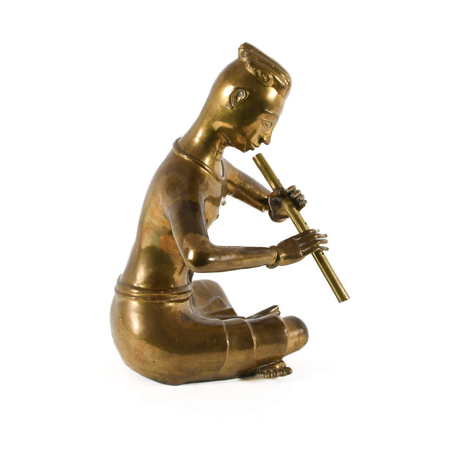 Thai Brass Flute Player Sculpture After Yimsiri's "Musical Rhythm"-10