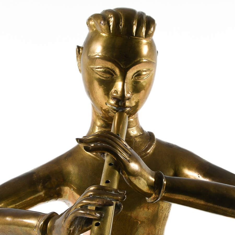 Thai Brass Flute Player Sculpture After Yimsiri's "Musical Rhythm"-5
