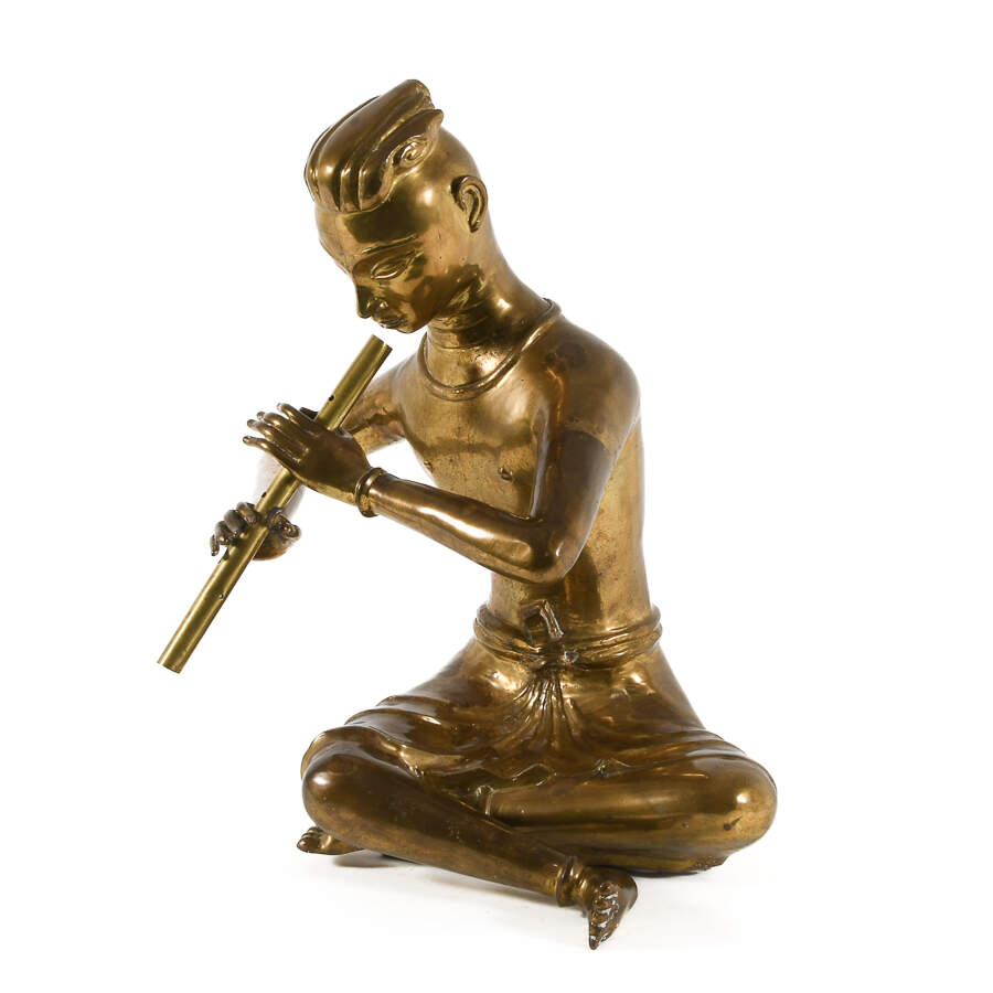 Thai Brass Flute Player Sculpture After Yimsiri's "Musical Rhythm"-1