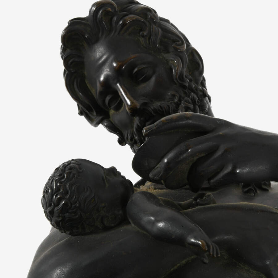 Antique Bronze Silenus Feeding Young Bacchus Sculpture-12
