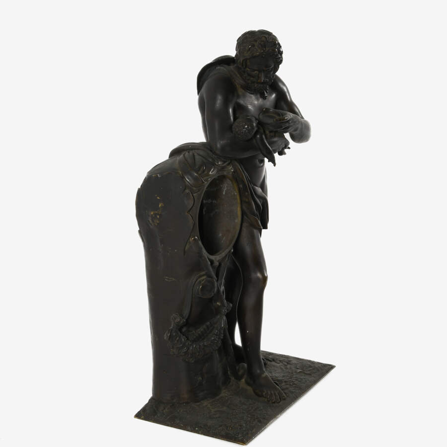 Antique Bronze Silenus Feeding Young Bacchus Sculpture-3