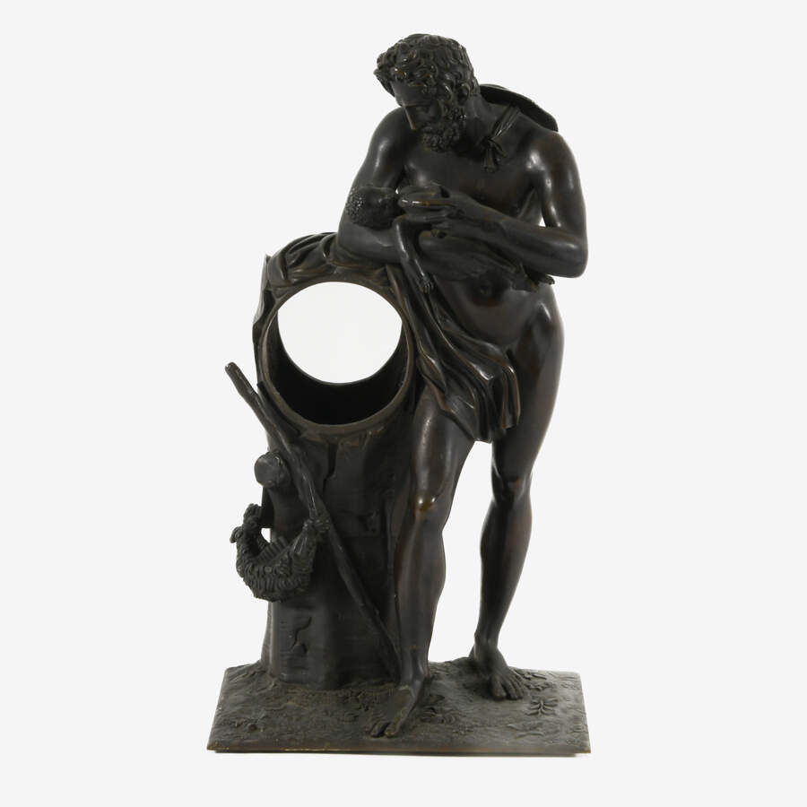 Antique Bronze Silenus Feeding Young Bacchus Sculpture-1