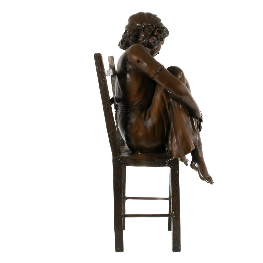 Bronze Sculpture After Corrado Betta Titled "Girl on a Chair"-8