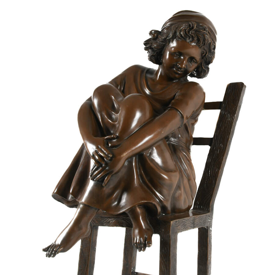 Bronze Sculpture After Corrado Betta Titled "Girl on a Chair"-3