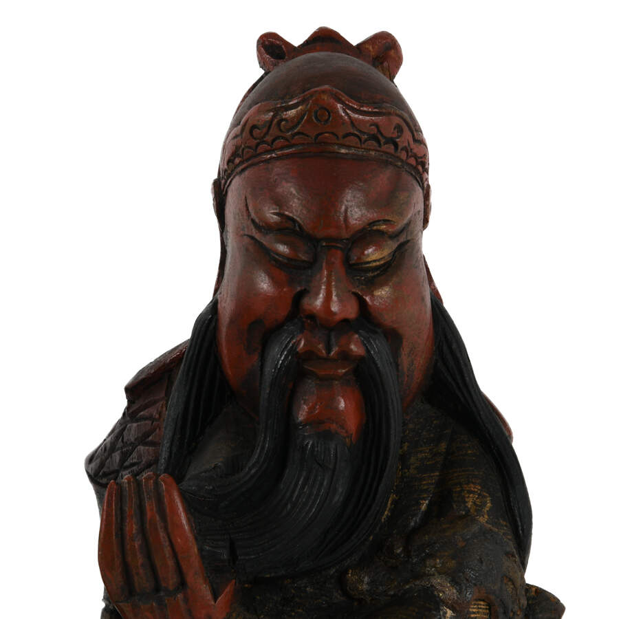 Carved Wood Guan Gong on Horse Sculpture-7
