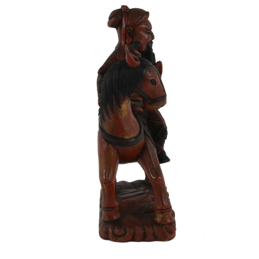 Carved Wood Guan Gong on Horse Sculpture-6