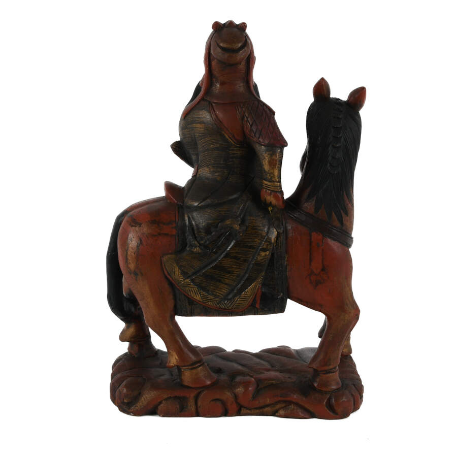 Carved Wood Guan Gong on Horse Sculpture-5