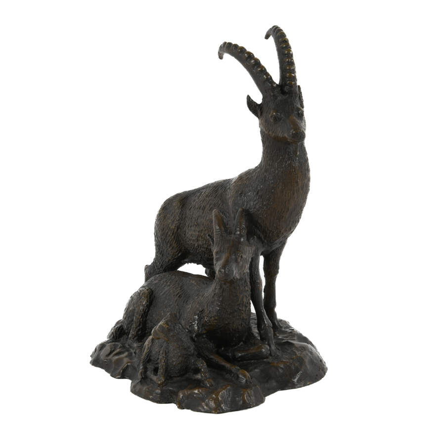 Lost Wax Cast Ibex Family Bronze Sculpture-1