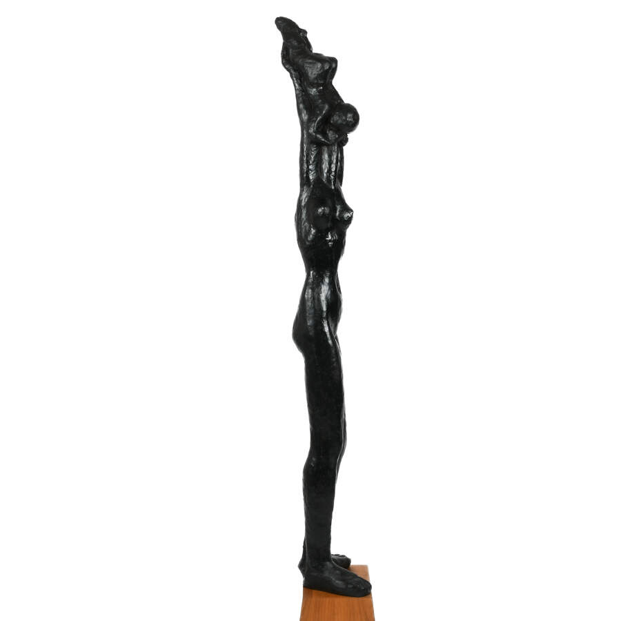 Tall Mother and Child Sculpture on Wood Base-5