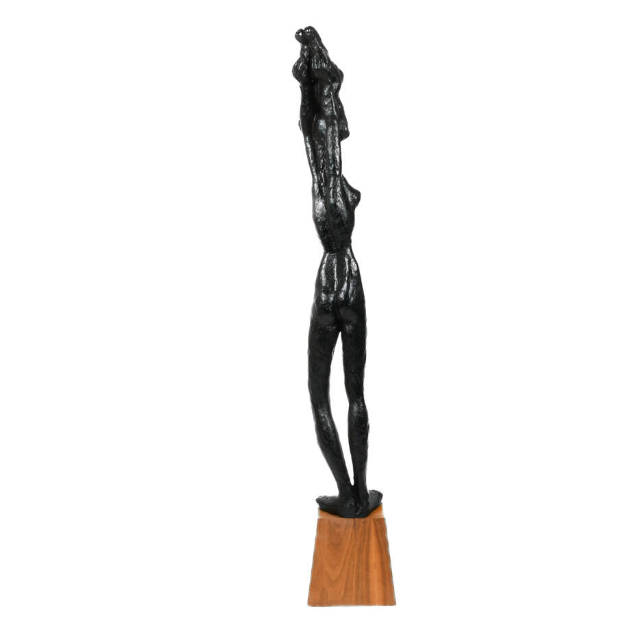 Tall Mother and Child Sculpture on Wood Base-3