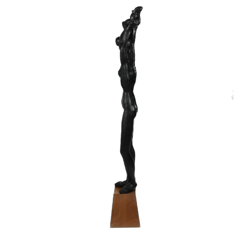 Tall Mother and Child Sculpture on Wood Base-2