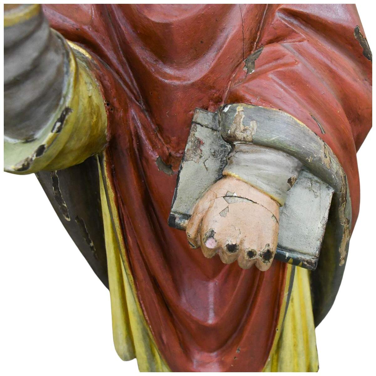Carved Wooden Polychrome Bishop in Red Robes-8