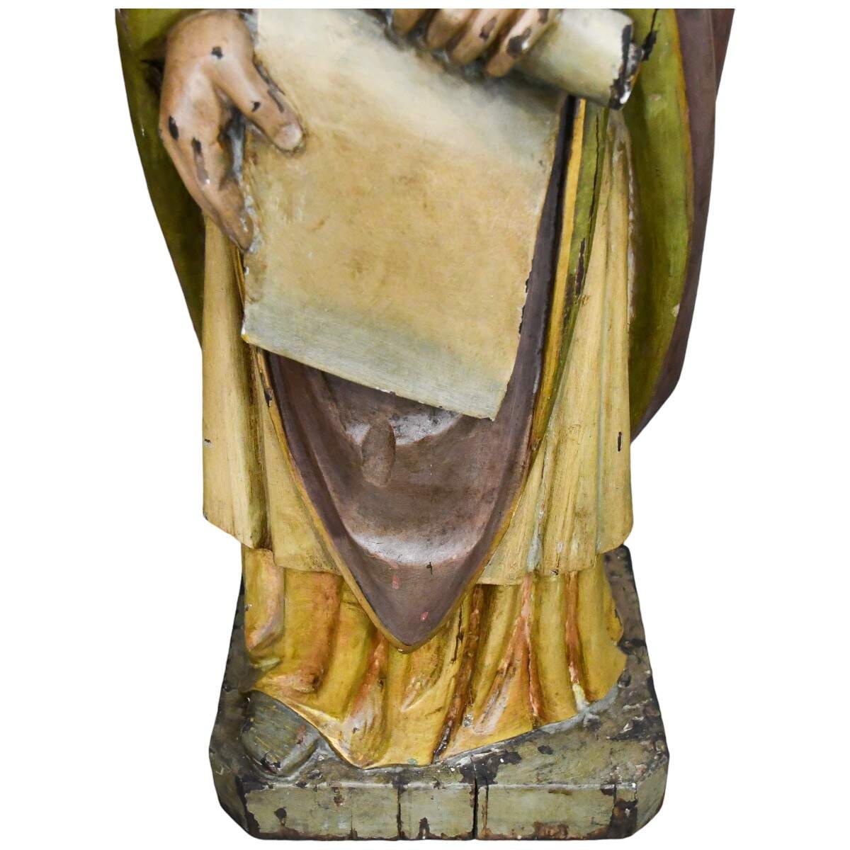 Carved Wooden Polychrome Bearded Bishop in Grey Robes-9