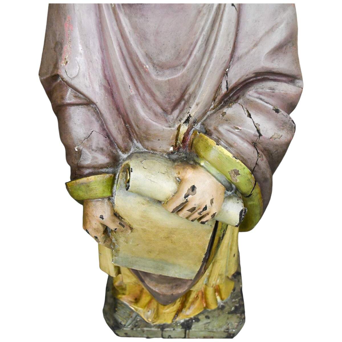 Carved Wooden Polychrome Bearded Bishop in Grey Robes-8