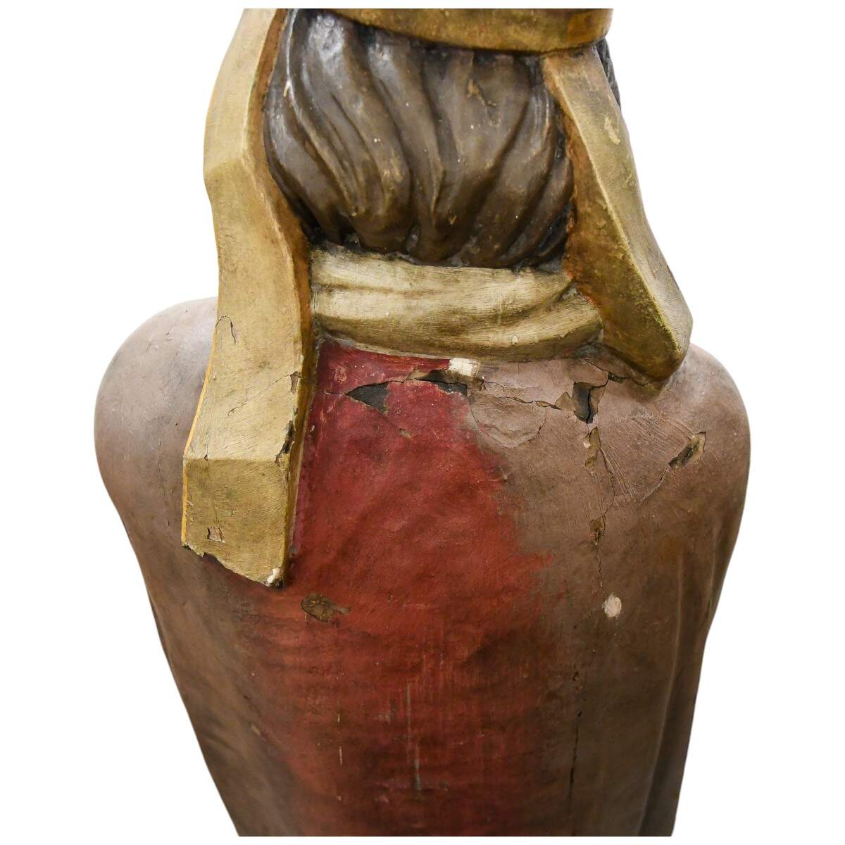 Carved Wooden Polychrome Bearded Bishop in Grey Robes-5