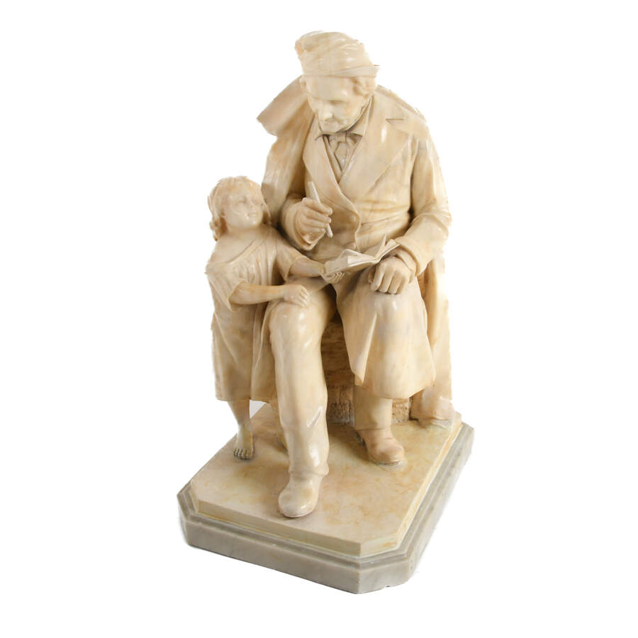 Sitting Man with Child on Marble Base Sculpture-7