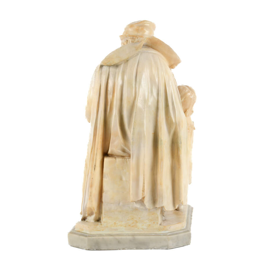Sitting Man with Child on Marble Base Sculpture-4