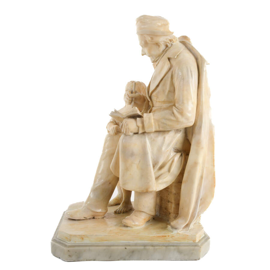 Sitting Man with Child on Marble Base Sculpture-3