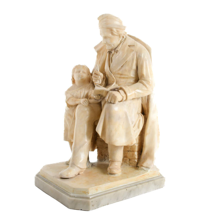 Sitting Man with Child on Marble Base Sculpture-2