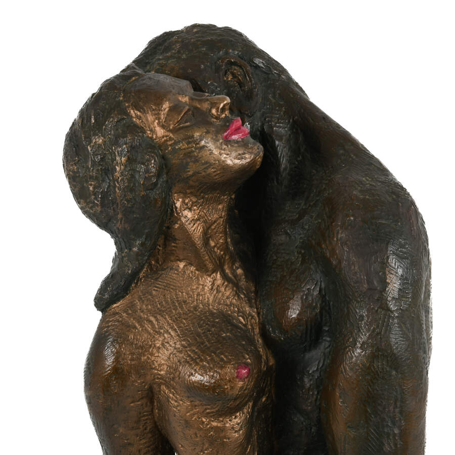 Bust of an Intimate Man and Woman Embracing a Kiss-7