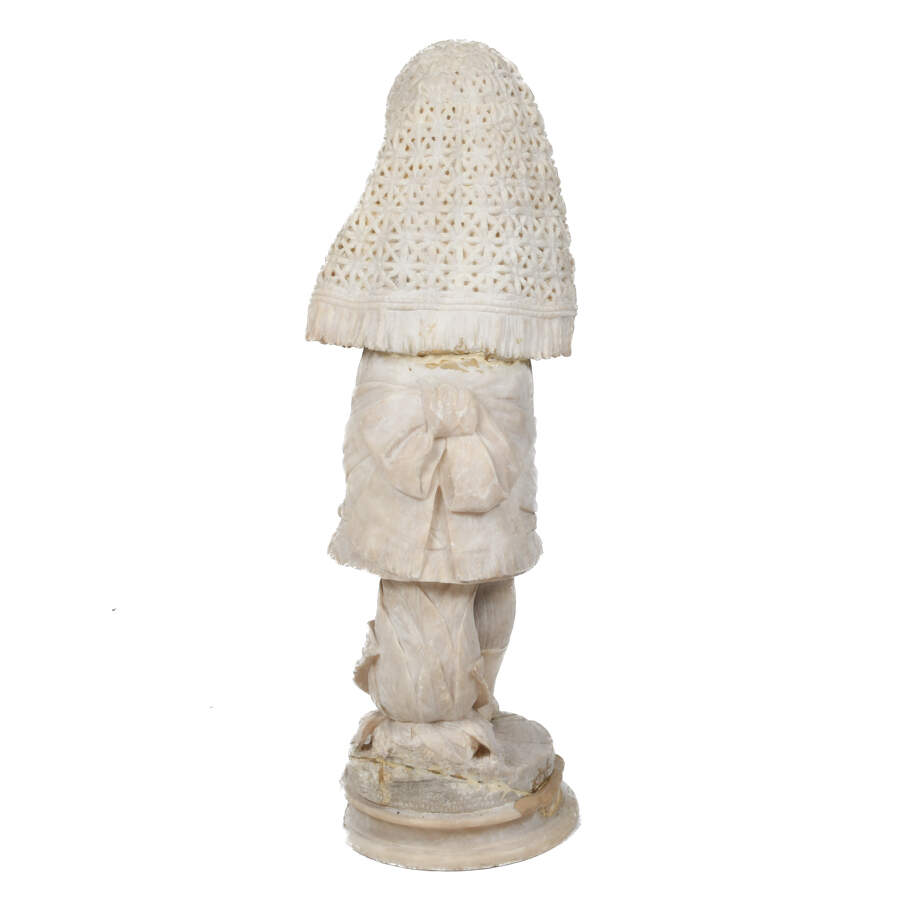 Signed Italian Carrara Marble Girl in Lacework Shawl Carrying a Basket-7