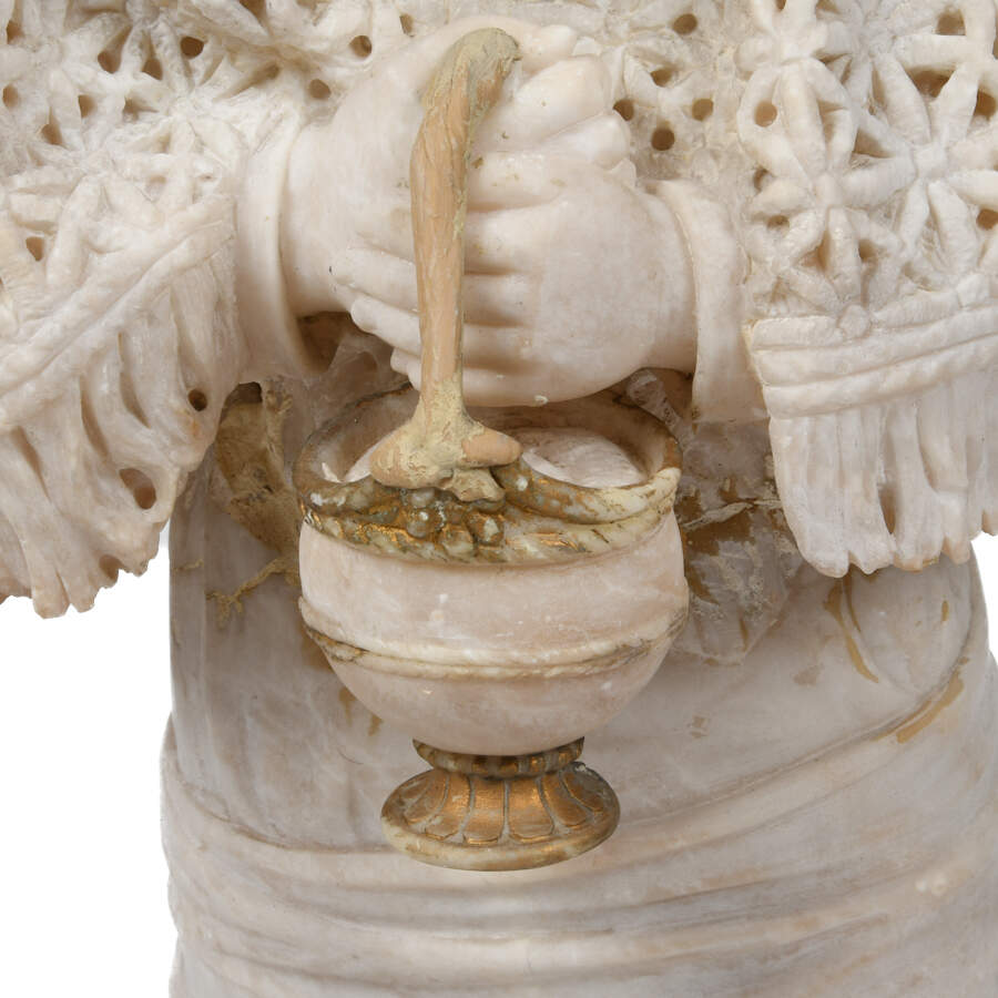 Signed Italian Carrara Marble Girl in Lacework Shawl Carrying a Basket-5