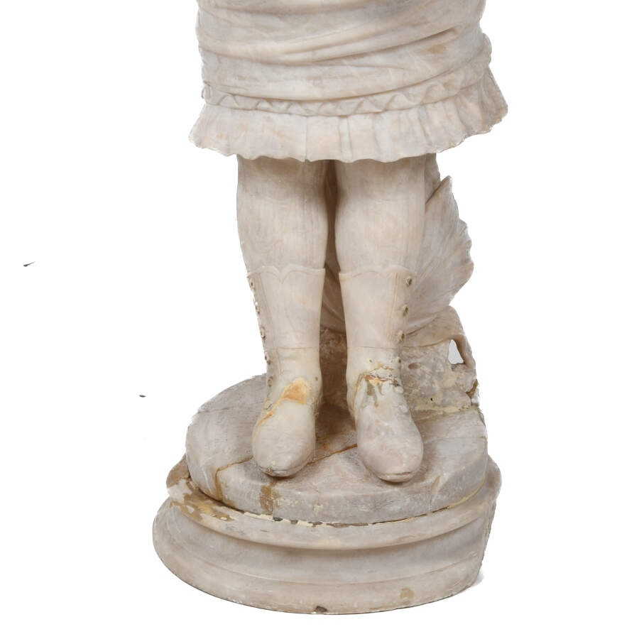 Signed Italian Carrara Marble Girl in Lacework Shawl Carrying a Basket-4