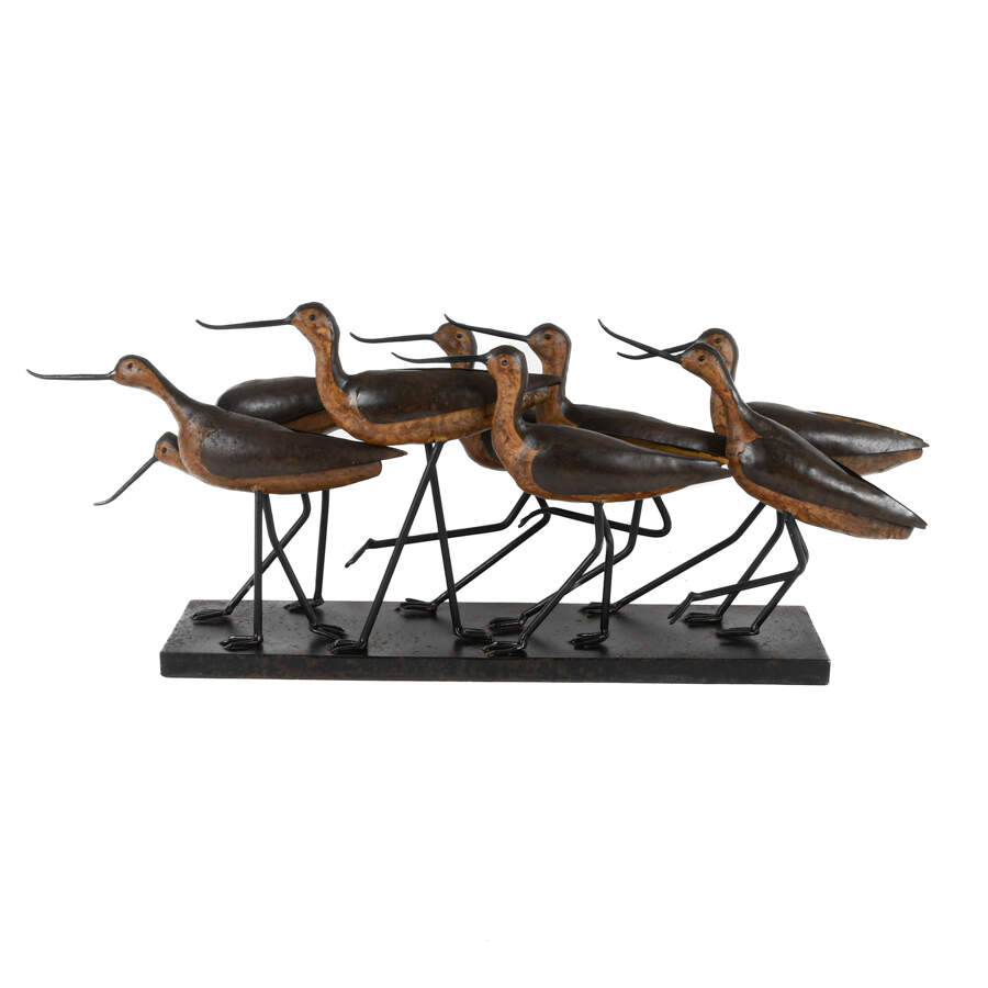Bronzed Metal Curlew Bird Grouping Sculpture-1
