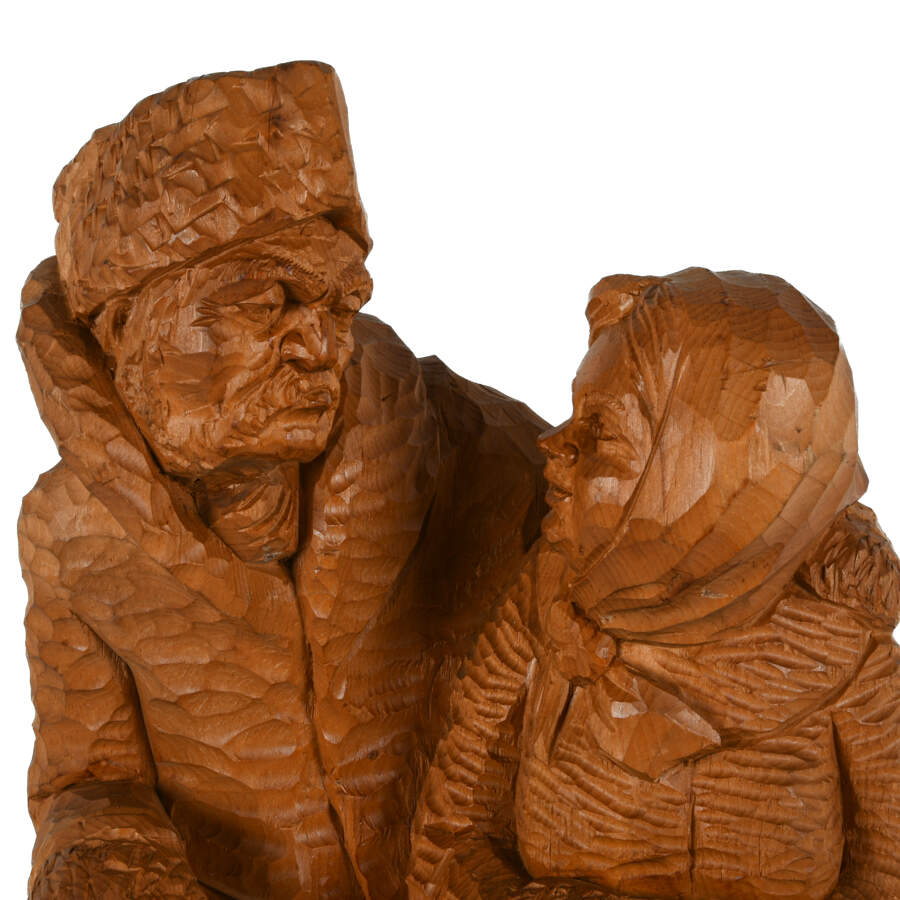 Hand-Carved Statue of Elder Couple-12