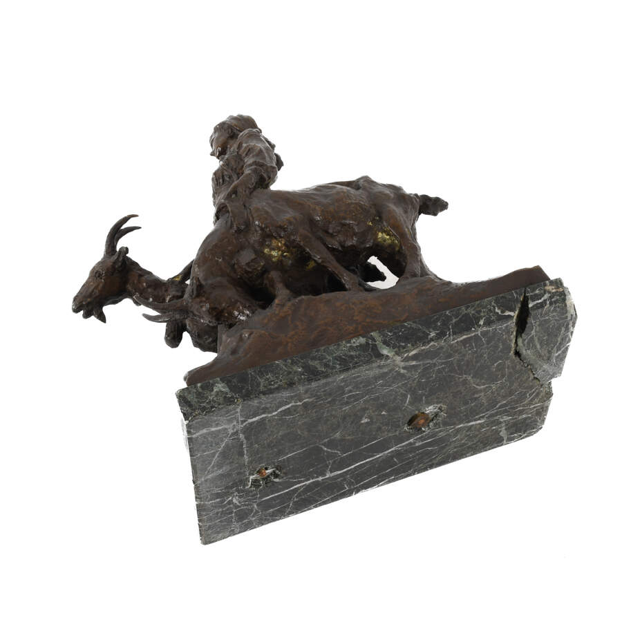 Cesare Biscarra (1866-1973) Bronze European Woman and Goat Statue-8