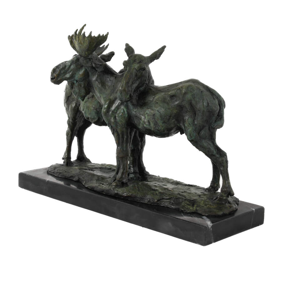 Signed B.C. Zheng Bronze Lost Wax Method Moose Sculpture-3