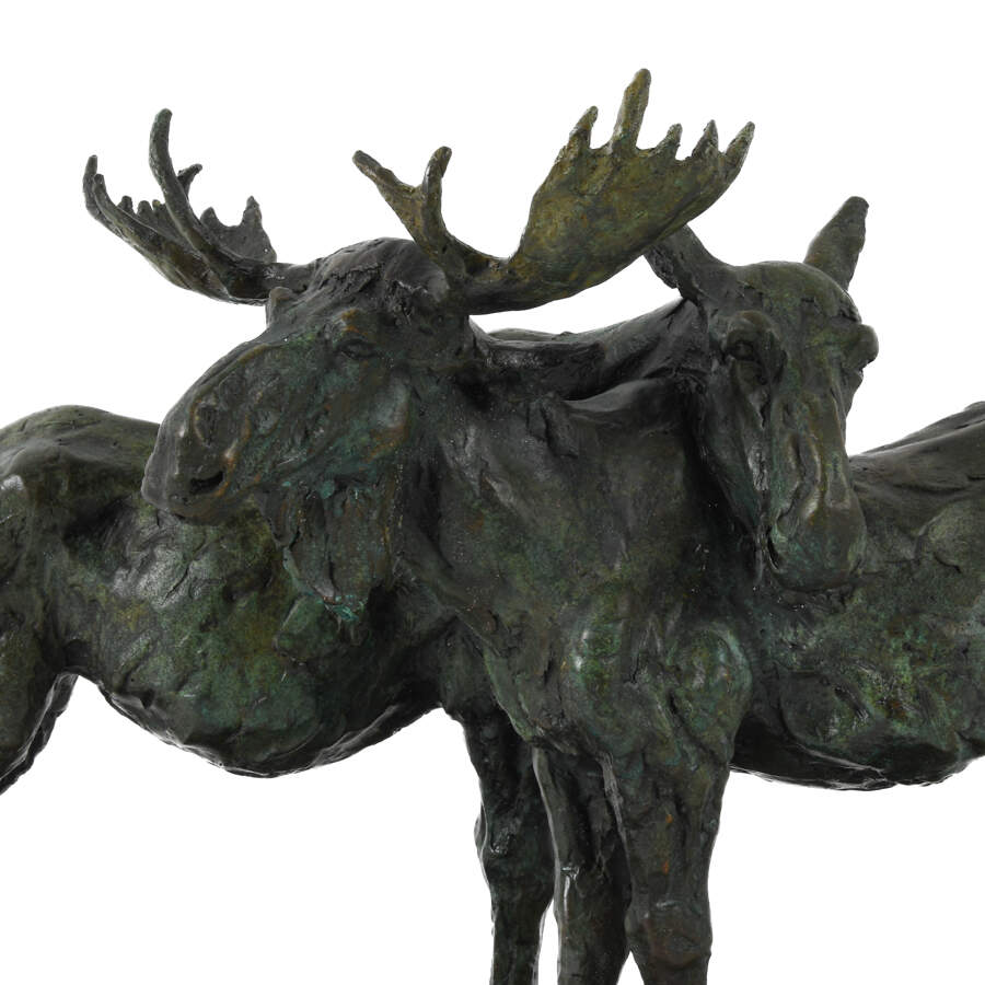 Signed B.C. Zheng Bronze Lost Wax Method Moose Sculpture-2