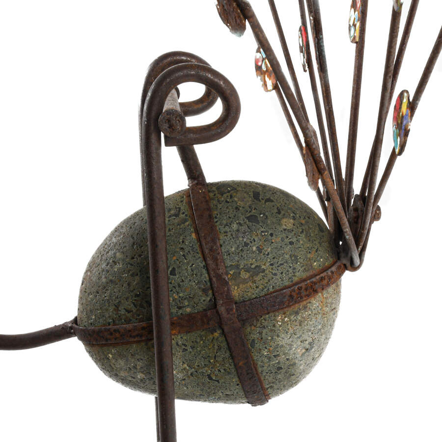 Large Metal and Rock Decorated Rocking Peacock Sculpture-7